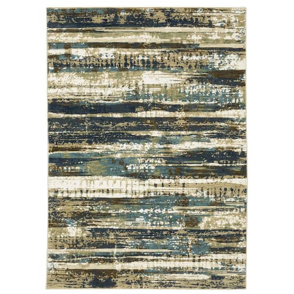 10 ft. x 13 ft. Beige, Blue Abstract Washable Area Rug