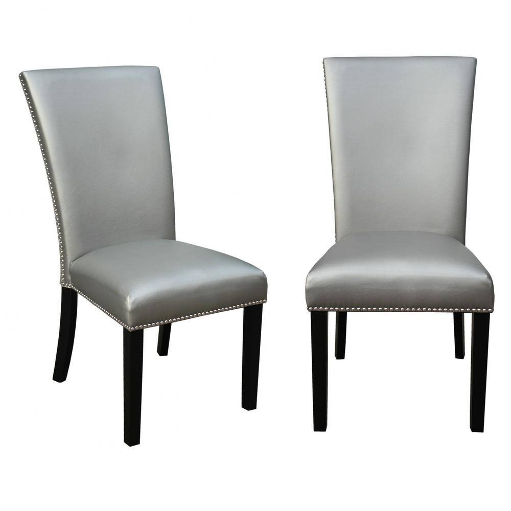 Camila White Marble Top Square Dining Set with Silver Faux Leather Chairs