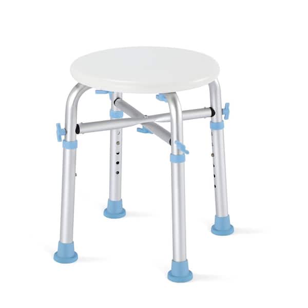 Aluminum Adjustable Shower Stool Chair Bath Seat, 500lbs Capacity, Anti-Slip Rubber Tips for Elderly/Disabled in White