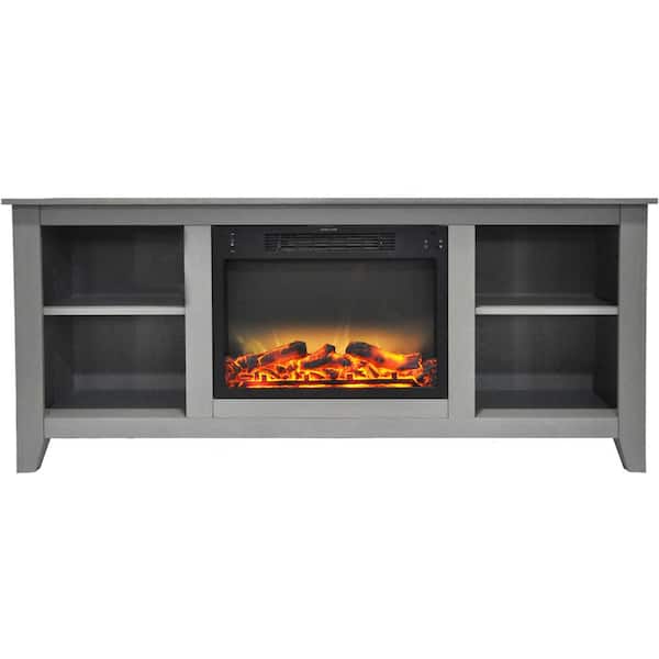 Hanover Bel Air 63 in. Electric Fireplace and Entertainment Stand in Gray with Enhanced Log Display