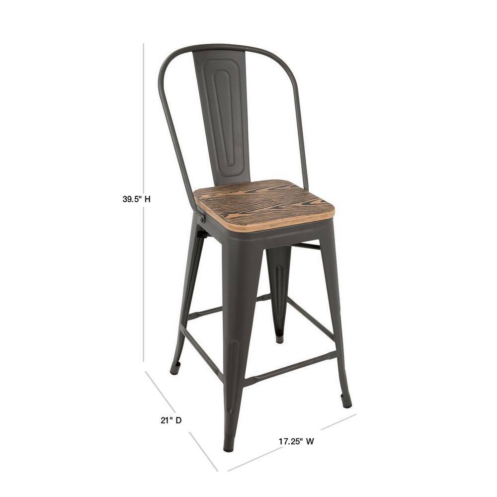 Rustic Industrial Grey-Brown Wood & Metal High Back Counter Stool