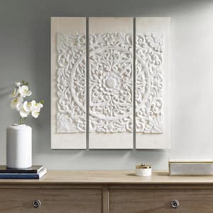 Wooden Mandala White 3D Embellished Canvas Wall Art