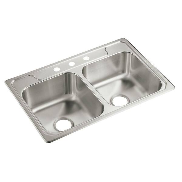 STERLING KOHLER Middleton Drop-In Stainless Steel 33 in. 3-Hole Double Bowl Kitchen Sink