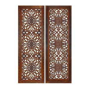 Mango Framed Wood Wall Art Panel Set Carving 2 Piece