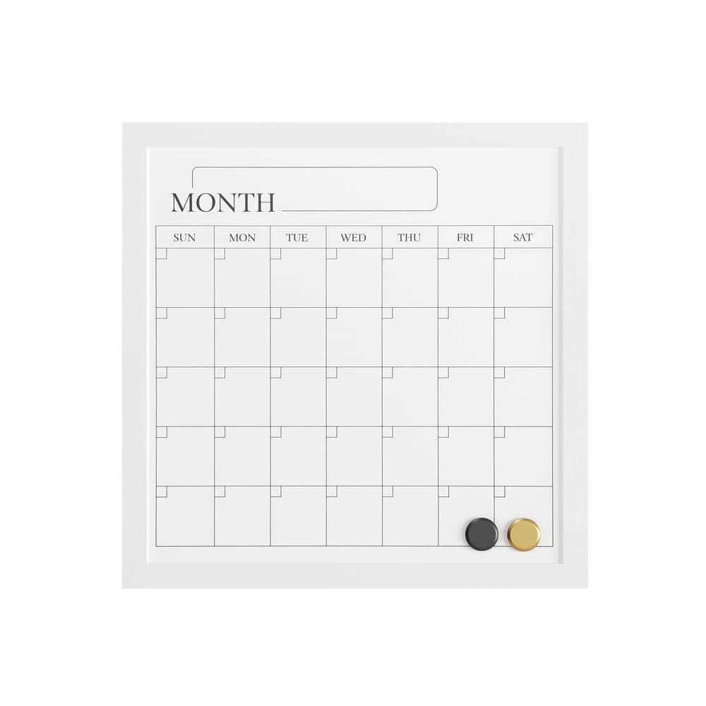 White Woodgrain Magnetic Monthly Dry Erase Calendar with Marker and Magnets