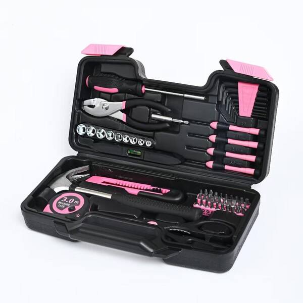 Laybus 144-Piece Pink Tool Kit, Basic Home Repair Tool Set