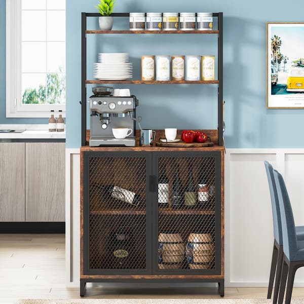 BYBLIGHT Keenyah Brown 6-Tier Kitchen Baker's Racks 1-Drawer and Double  Door Cabinet Metal Frame 31.5 in. x 15.7 in. x 66.9 in. BB-JW0164DT - The  Home Depot