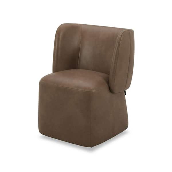 Standing Brown Vegan Leather Swivel Dining Chair