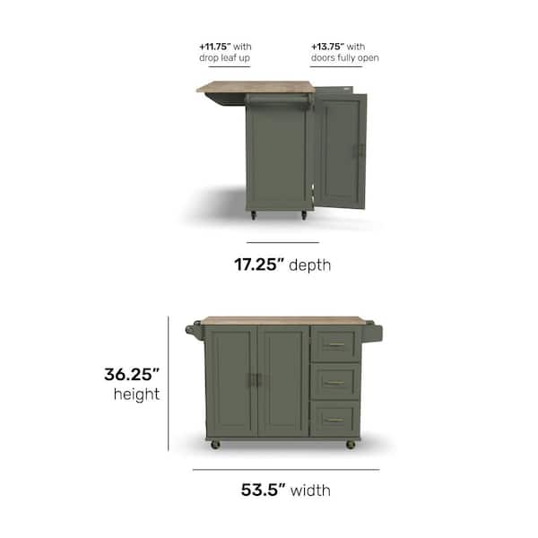HOMESTYLES Dolly Madison Sage Green Kitchen Cart with Natural Wood