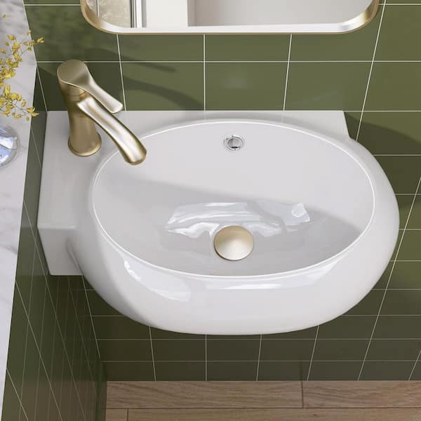 16.875 in. W x 11.25 in D Ceramic Wall-Mounted Bathroom Mini Vessel Sink with Single Right Faucet Hole in White