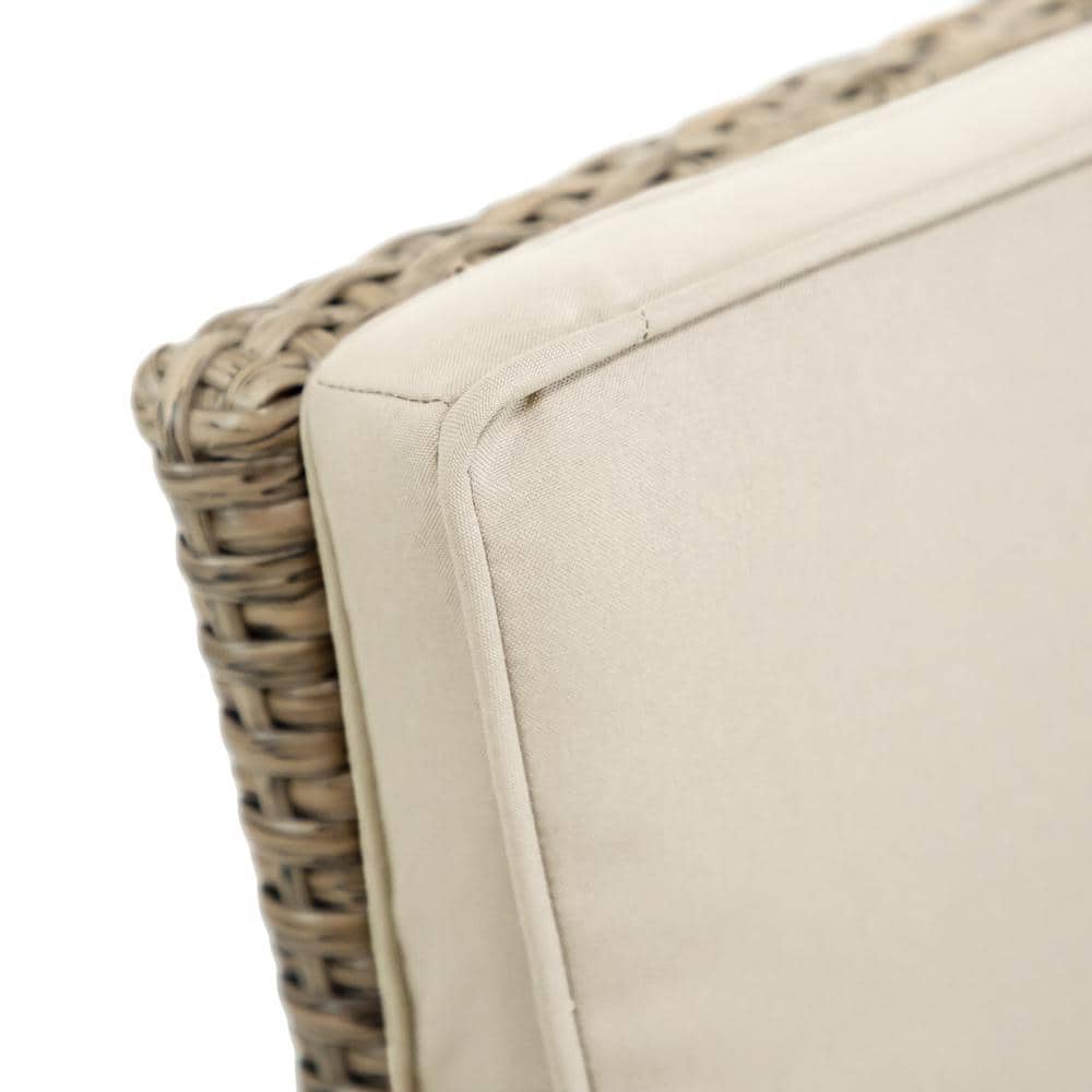 84" Teak and Rattan Outdoor Dining Set with Beige Cushions