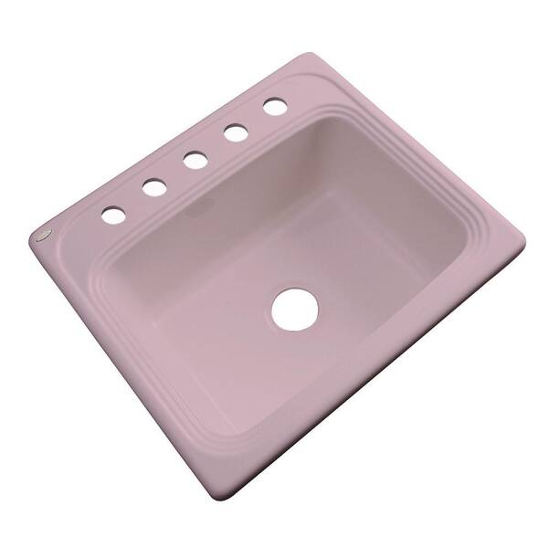 Thermocast Wellington Drop-In Acrylic 25 in. 5-Hole Single Bowl Kitchen Sink in Wild Rose