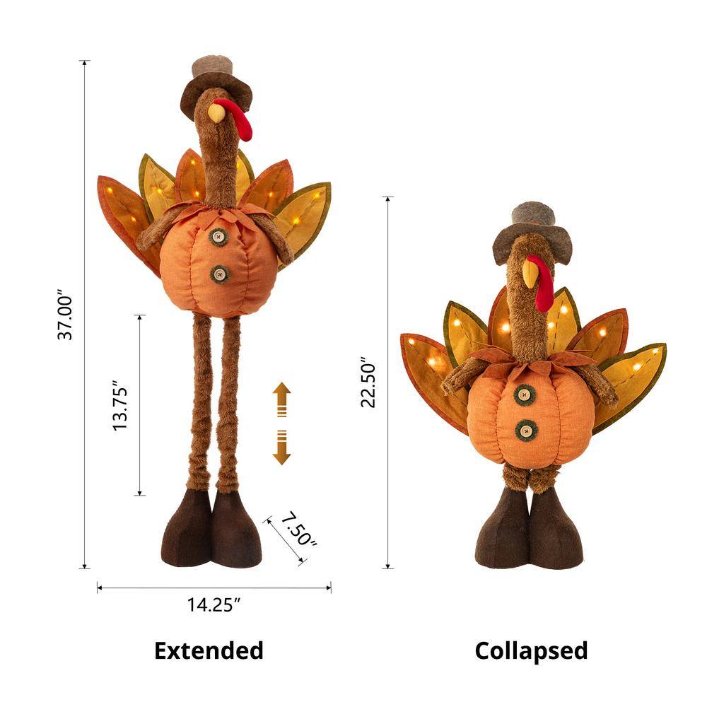 Autumn Orange Fabric Turkey Decor with Telescoping Legs