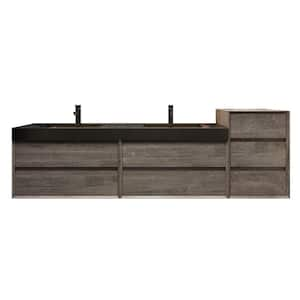 MIA 103 in. W x 20 in. D x 30 in. H Double Sink & Side Cabinet Bath Vanity in Gray Oak with Black Stainless Steel Top