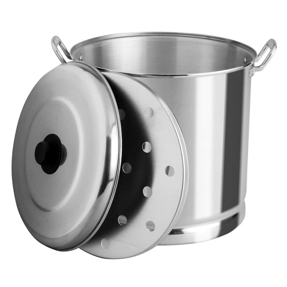 VASCONIA 27.5 Qt. Aluminum Steamer Stock Pot in Silver with Aluminum ...