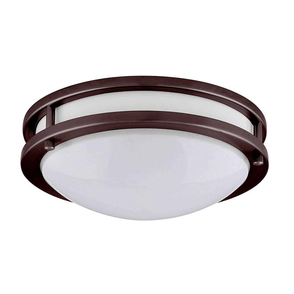 JR 14 in. 1-Light Bronze LED Flush Mount Light 3000K