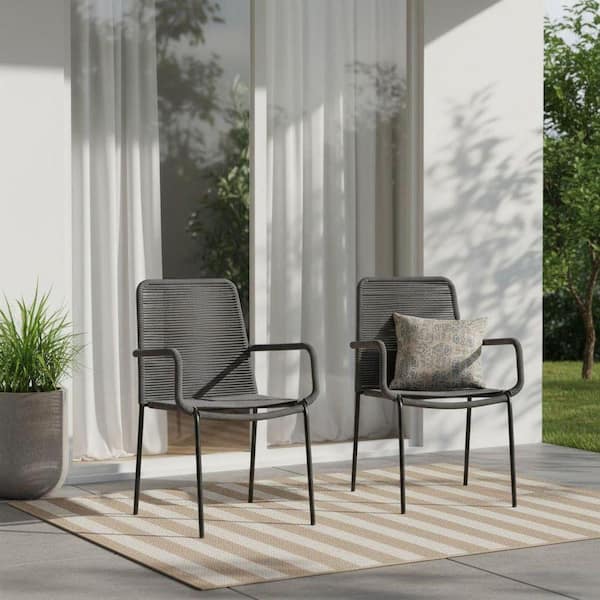Palaio 2-Piece Stackable Gray Wicker Outdoor Dining Chair