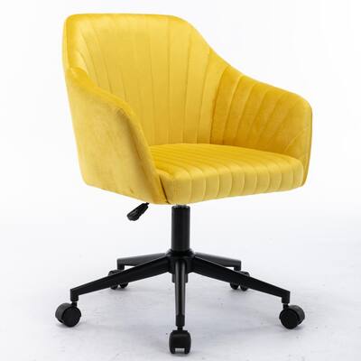 Yellow Velvet Seat Home Office Task Chair with Mid Back Arms Adjustable Height Leisure Accent Chair Modern Look