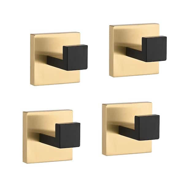 4-Pack J-Hook Wall-Mounted Stainless Steel Bathroom Robe/Towel Hook in Gold Plus Matte Black for Bathroom Kitchen
