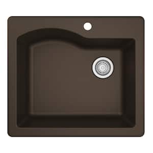 Drop-In Quartz Composite 25 in. 1-Hole Single Bowl Kitchen Sink in Brown