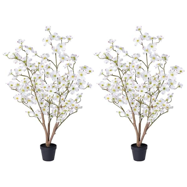 3 ft. Artificial Dogwood Flowers with White Faux Flowers Indoor Outdoor for Home Decor (Garden of 2)