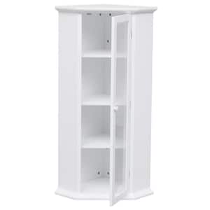 22.44 in. W x 15.75 in. D x 42.32 in. H White MDF Board Freestanding Linen Cabinet with Glass Door and Painted Finish
