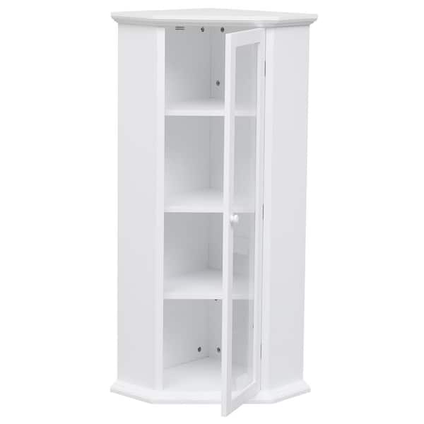 Unbranded 22.44 in. W x 15.75 in. D x 42.32 in. H White MDF Board Freestanding Linen Cabinet with Glass Door and Painted Finish