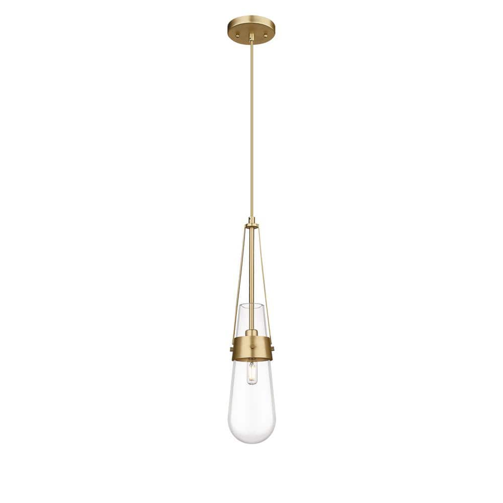 Innovations Milan 100-Watt 1 Light Brushed Brass Shaded Pendant Light ...