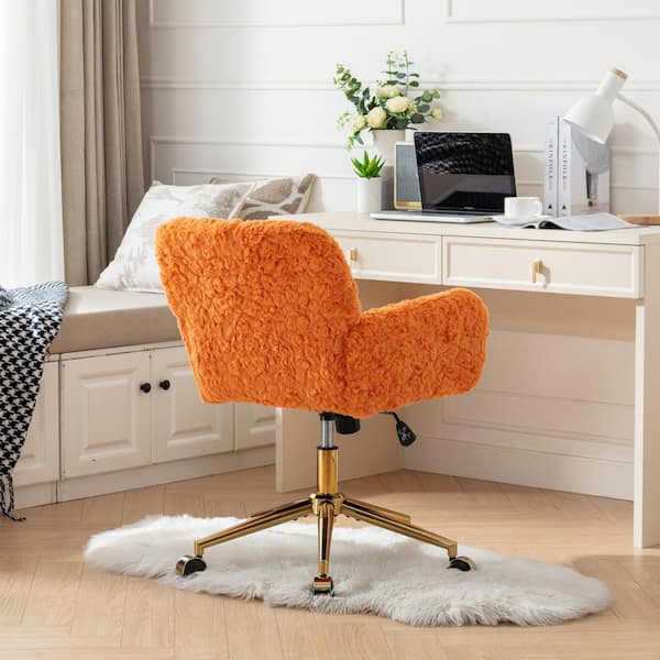 CSC DECOR INC Velvet Upholstered Swivel Task Chair in Orange with Golden Metal Base Adjustable Height Home Office Chair Vanity Chair