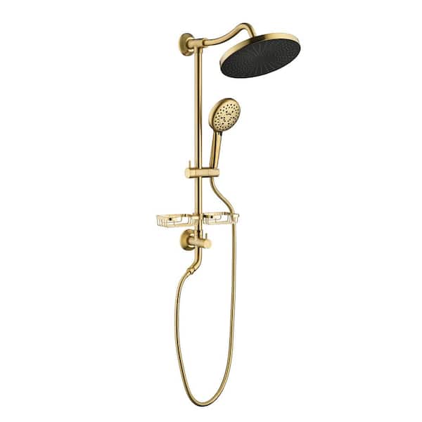 Flynama 4-Spray Patterns Wall Mount 10 in. Handheld Shower Head with 1.8 GPM Hand Shower Adjustable Slide Bar Soap Dish in Gold