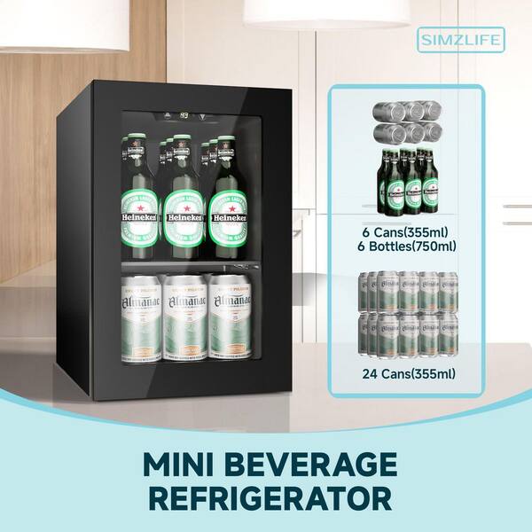 11 in. Single Zone 6-Wine Bottles and 24-Cans Beverage and Wine Cooler in Black with Rapid Cooling