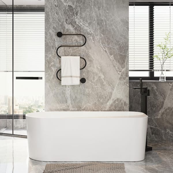 ANGELES HOME 67 in. x 31.5 in. Acrylic Freestanding Soaking Bathtub with Drain and Overflow in White