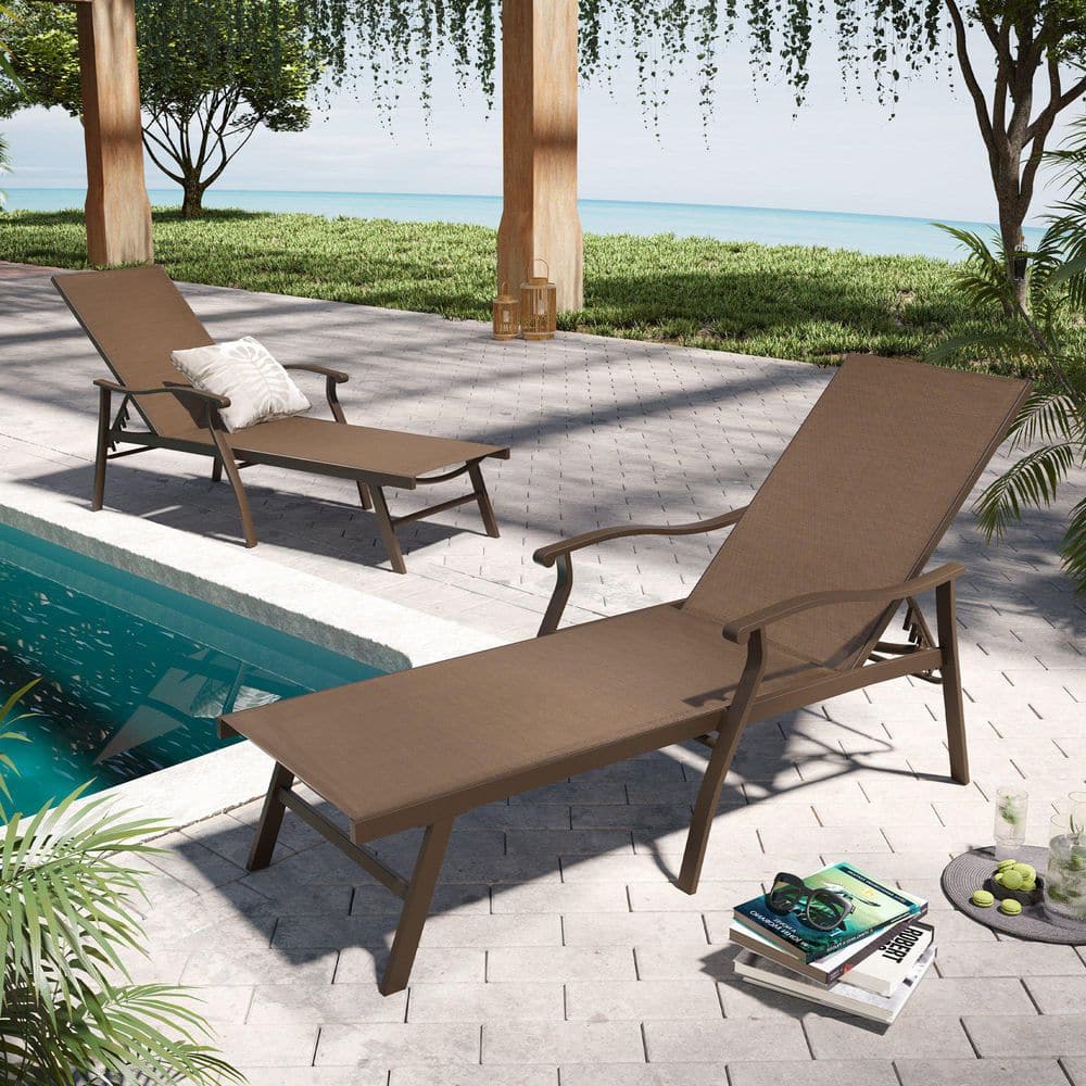 Pellebant Brown 2-Piece Aluminum Outdoor Chaise Lounge in Brown