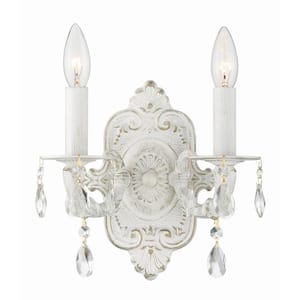 Paris Market 10 in. 2-Light Antique White Wall Sconce