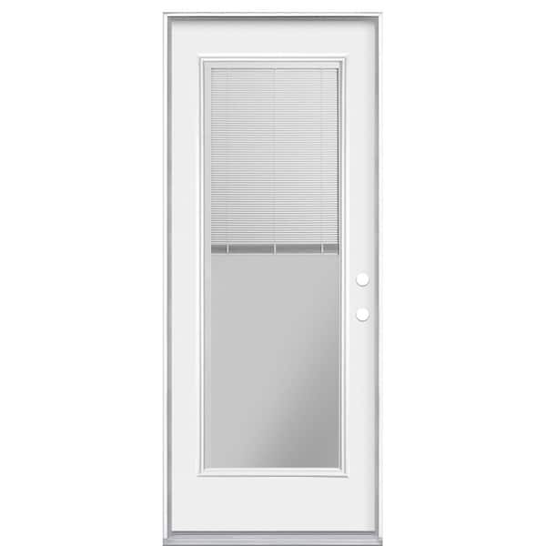 Masonite 32 in. x 80 in. Premium Full Lite Left Hand Inswing Mini Blind Primed Steel Prehung Front Exterior Door No Brickmold