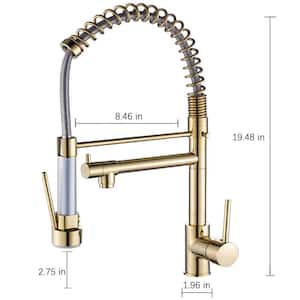 Single-Handle Deck Moun Pull Out Sprayer Kitchen Faucet in Brushed Gold