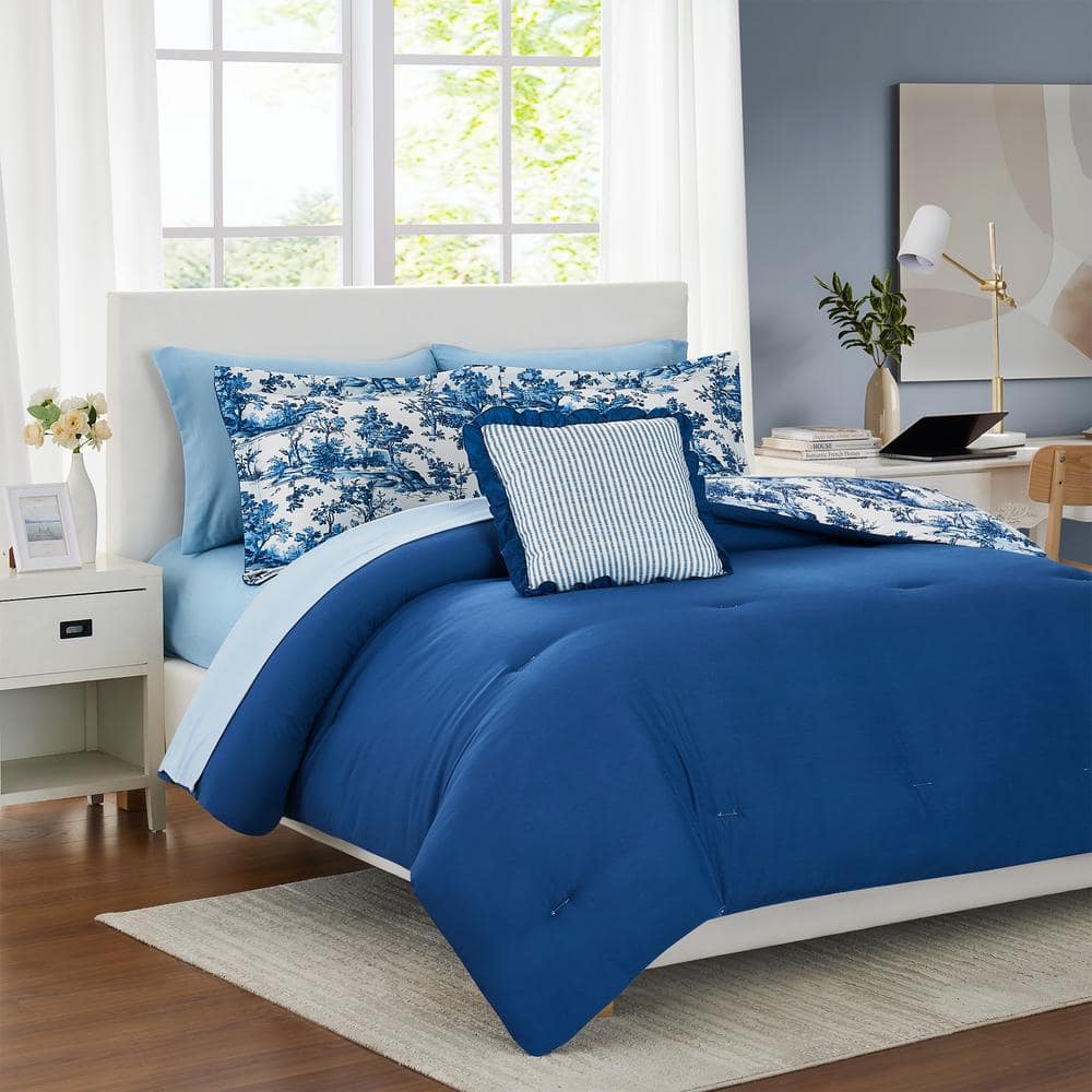 King Blue Microfiber Reversible Bed in a Bag Set