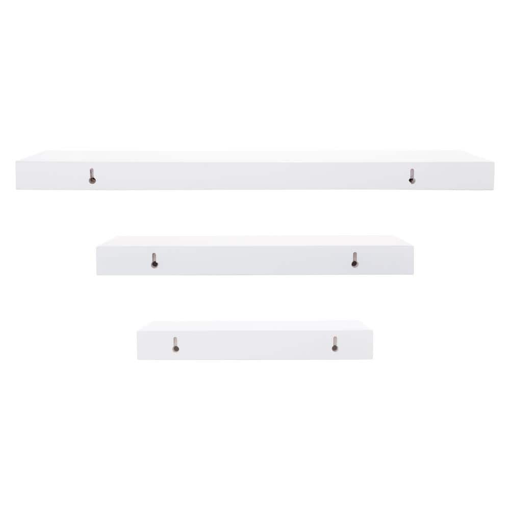 Contemporary Minimalist White Floating Wall Shelf Set