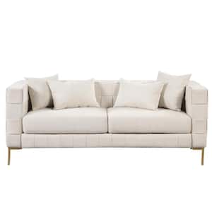 80.5 in. W Square Arm Chenille Modern Rectangle Sofa in Beige with 4-Pillows