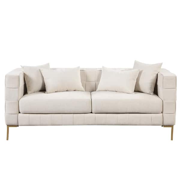 Nestfair 80.5 in. W Square Arm Chenille Modern Rectangle Sofa in Beige with 4-Pillows