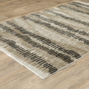 Brooker Beige/Charcoal 7 ft. x 10 ft. Distressed Abstract Stripe Recycled PET Yarn Indoor Area Rug