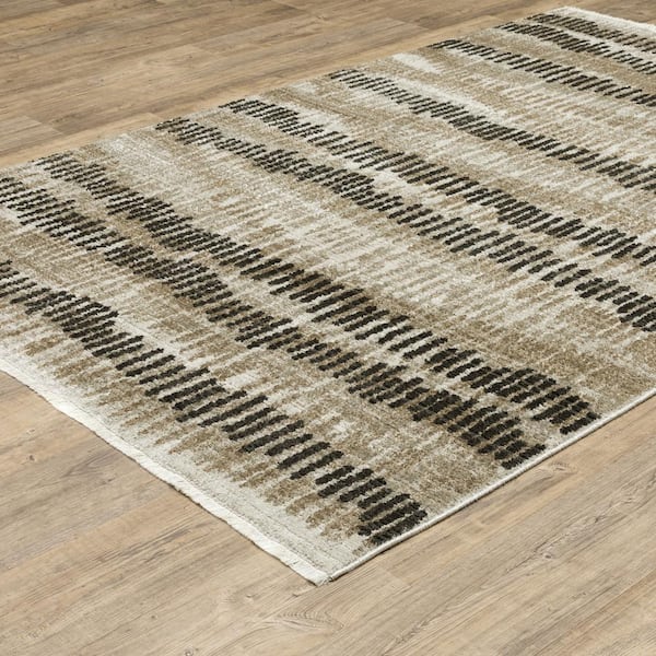 Brooker Beige/Charcoal 2 ft. x 8 ft. Distressed Abstract Stripe Recycled PET Yarn Indoor Runner Area Rug