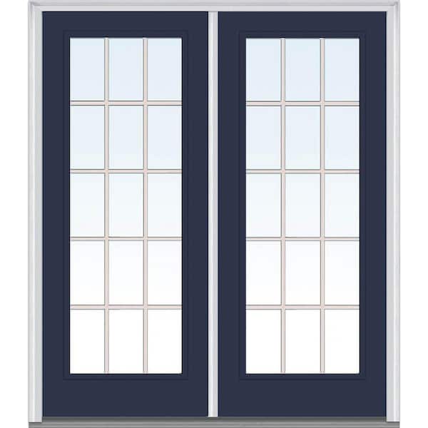 MMI Door 72 in. x 80 in. Tan Internal Grilles Right-Hand Inswing Full Lite Clear Glass Painted Steel Prehung Front Door