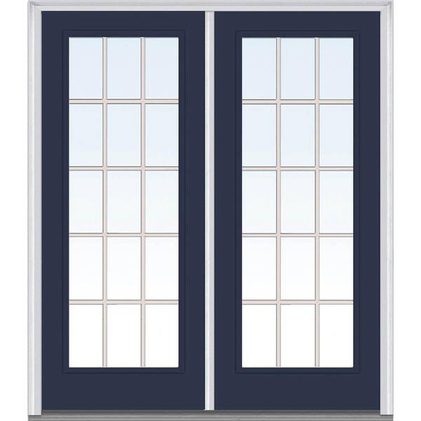 MMI Door 60 in. x 80 in. Tan Internal Grilles Right-Hand Inswing Full Lite Clear Glass Painted Steel Prehung Front Door