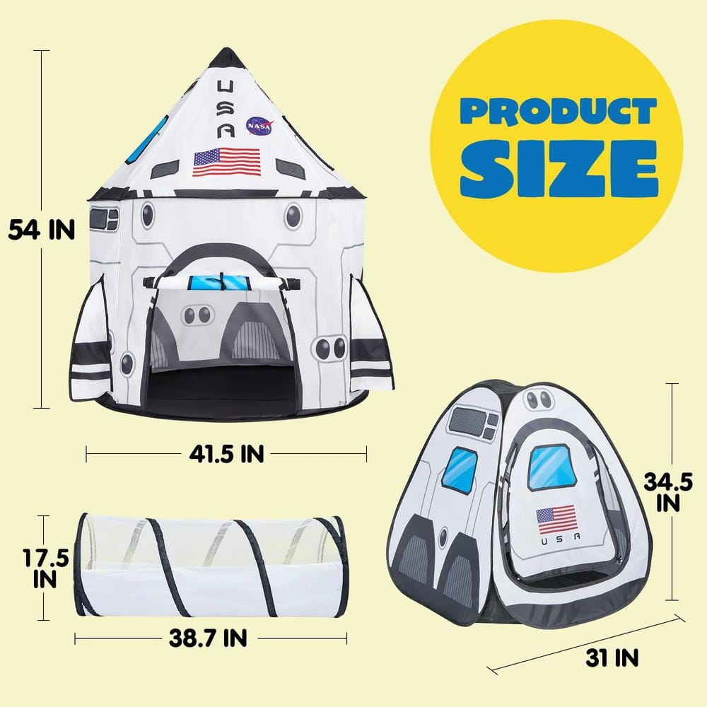 White Rocket Ship Pop Up Play Tent with Tunnel and Playhouse