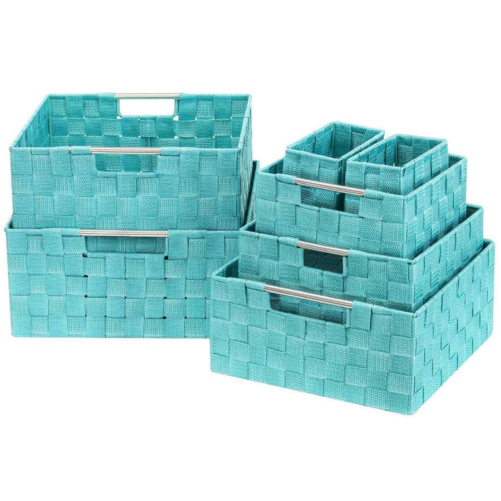 Blue 12.5 in. x 6 in. Polypropylene Decorative Basket (Set of 7), Storage B
