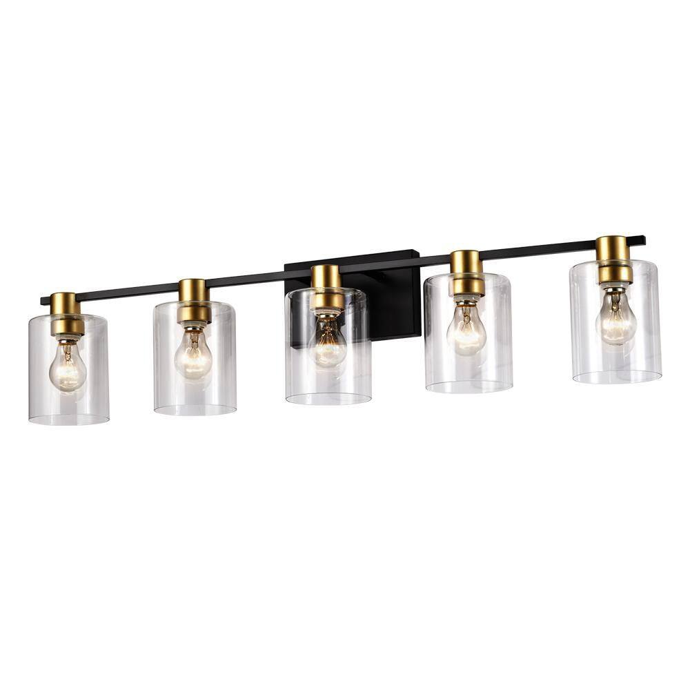 37.4 in. 5-Light Matte Black Bathroom Vanity Light with Glass Shade, Vintage Wall Light for Bedroom, Bulbs not Included price history on PriceWatchPro