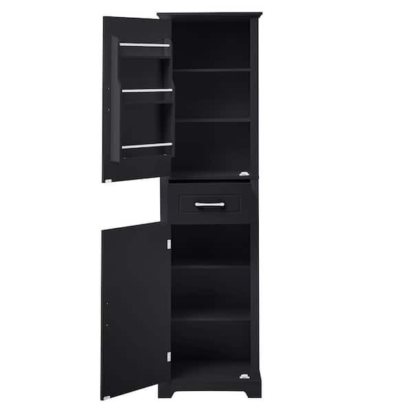 20 in. W x 11.8 in. D x 72.5 in. H Black Wood Linen Cabinet Storage Cabinet with Adjustable Shelves