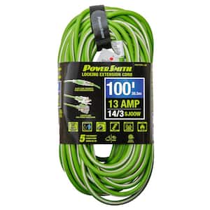 100 ft. 14/3 AWG Rubber Jacket 13 Amp Medium-Duty Indoor/Outdoor Locking Lighted End Extension Cord, Green