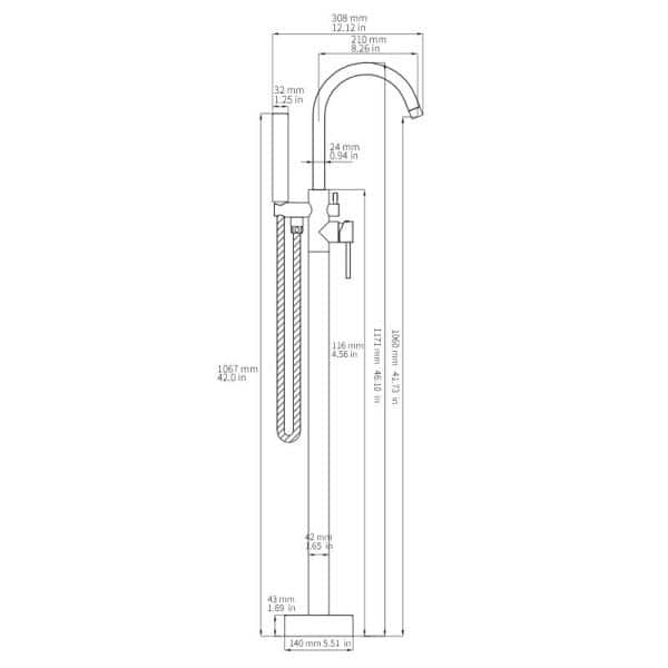 Matte Black Floor Mount Freestanding Tub Filler with Handheld Shower